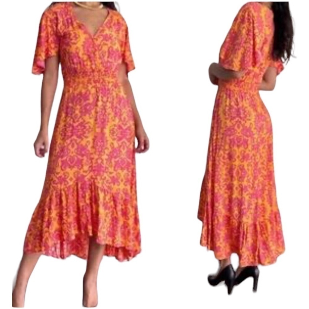 Anthropologie Abel The Label Maya Flowy  Bohemian Print Midi Dress Small